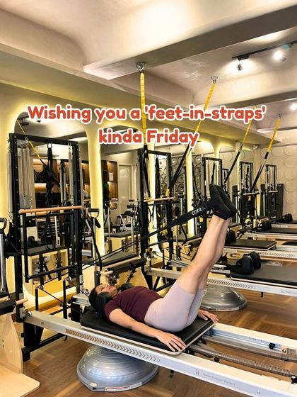 Wishing you a 'feet in straps' kind of Friday. This position on the Reformer is perfect for decompressing the lower back and finding a moment of active relaxation.