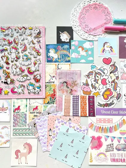 The Unicorn themed journaling kit, full of magic, rainbows, and sparkles.