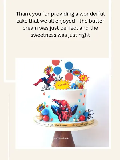 Nothing makes me happier than a happy client. This review for a Spider-Man cake highlights what I always aim for: a cake that looks great and tastes even better, with the perfect balance of sweetness in the buttercream.