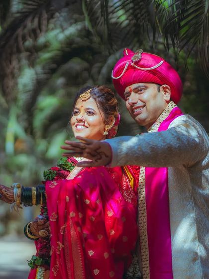 Looking towards the future together. This is a hopeful and happy shot of Pratiksha and Nitesh, bathed in beautiful natural light.