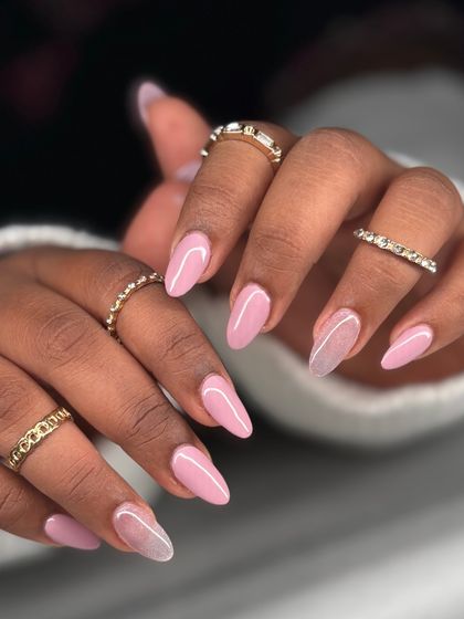 The full view of the pink and marble glitter set. It's a simple, elegant, and feminine look with just the right amount of sparkle.