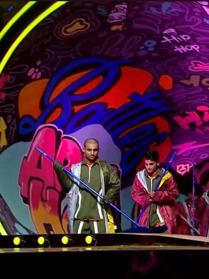 Dancers from the show "HIPHOP INDIA" on stage, with my graffiti art serving as the backdrop. It was awesome to see my work become part of the live performance and the overall aesthetic of the event.