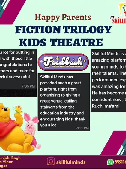 Parents calling Skillful Minds an "amazing platform for young minds to hone their talents" and noting their child has become more confident.