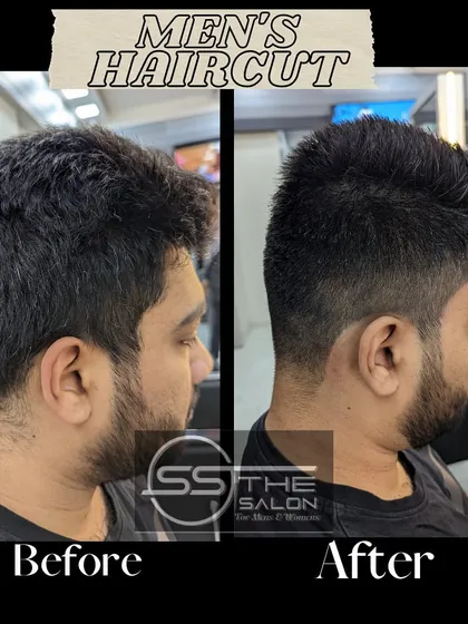 The power of a great haircut, shown in a simple before and after. We transformed this client's look with a clean fade and expert shaping on top, creating a style that is both neat and full of volume.