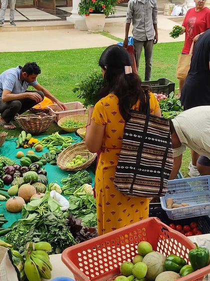 A shot of the bustling market, inviting people to join the community.