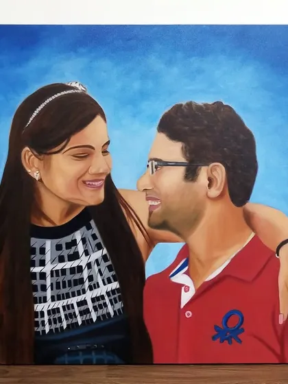 Turning a favorite photo into a hand-painted memory is what I do best. This custom couple portrait was a joy to create, focusing on the warm interaction and smiles to make a piece that feels alive and full of love.