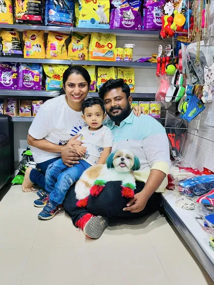 Happy Holi from my family to yours. My store is more than just a business, it's a community. Here we are celebrating in the shop, surrounded by all the pet supplies and treats that I've handpicked for your furry family members.