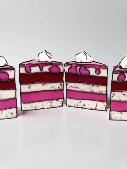 This comic cake soap, made for a soap-making challenge, shows how I love to blend artistry with my craft. Each bar is a playful piece of art, made with skin-loving ingredients using the cold process method.