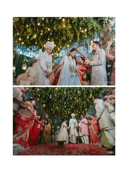 The sacred rituals following the Varmala. We capture the couple taking their first steps together as husband and wife, surrounded by the blessings of their families.