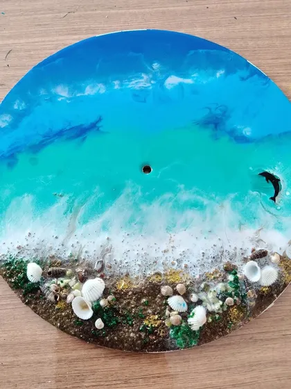 A stunning example of the ocean-themed art created in our workshop, ready to be turned into a clock or wall hanging.