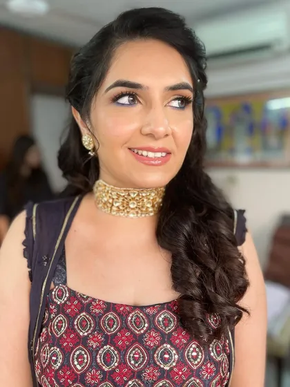A portrait of the Sangeet client, her hair looking soft and romantic.
