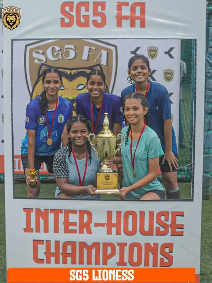 We are committed to growing the sport for everyone. This photo celebrates the champions of our SGS Lioness Inter-House tournament, showcasing our capability in organizing competitive and inclusive women's football events.