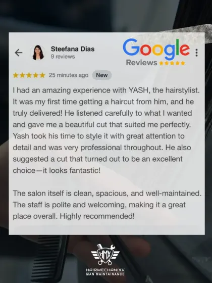 "He listened carefully to what I wanted and gave me a beautiful cut that suited me perfectly." Steefana Dias was thrilled with her first haircut from our stylist Yash.