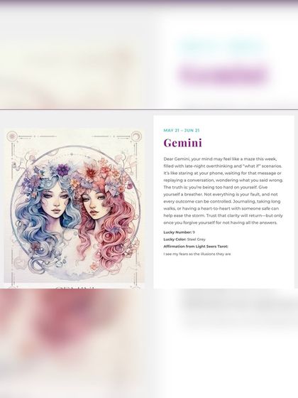 A snapshot from my weekly predictions for Gemini, offering guidance and an affirmation from the Light Seers Tarot.