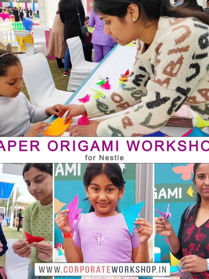 An instructor guiding a young participant at the origami table. We provide all the necessary materials and step-by-step instruction to ensure a successful and rewarding experience for all.