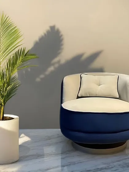 The Azure Wooden Coffee Chair, staged to show its harmonious blend of rustic charm and modern sophistication. It's a stylish and relaxing chair perfect for a living room or a quiet coffee corner.