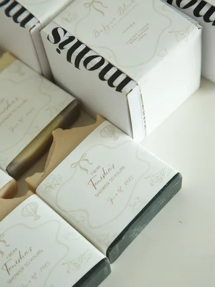 A closer look at the baby shower favors for Tanisha, featuring soft beige tones and subtle details.