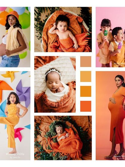 A mood board showcasing an orange color palette, promoting the color guide course.