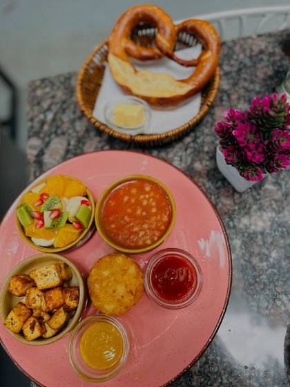 A delicious breakfast spread from a cafe in Bangalore. Food is always a big part of my travel experience.