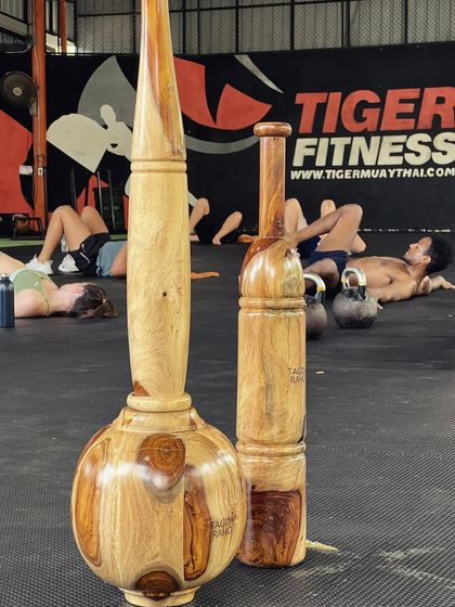 Our Gada and Mudgar inside the world-famous Tiger Muay Thai gym. We are taking Indian physical culture to every corner of the fitness world.