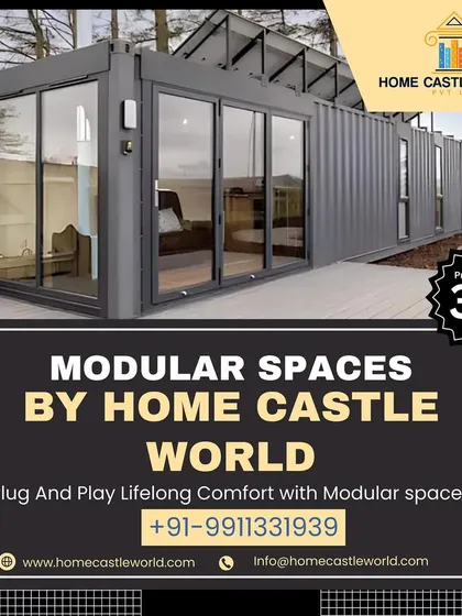 This ad showcases one of our modular container homes, with prices starting at 35 Lakh. The design features large glass panels and a sleek, modern aesthetic for comfortable living.