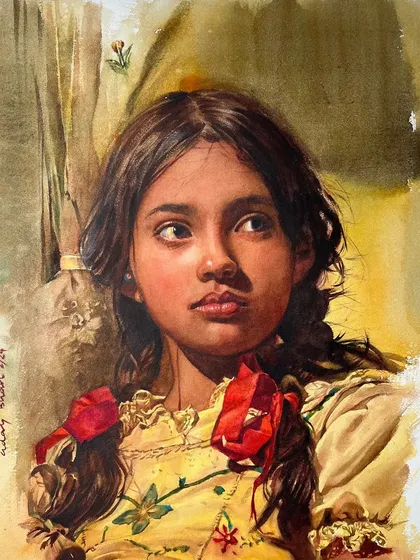 A portrait of a young girl with braided hair, used as an example for my 3-month online course. It showcases the level of realism we aim for.
