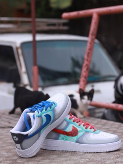 The board game custom pair, with some furry friends in the background.