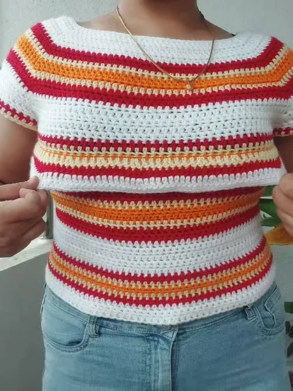 Here I'm showing the unique layered construction at the bust of the Woolie Top, a subtle detail that adds a lot of character.
