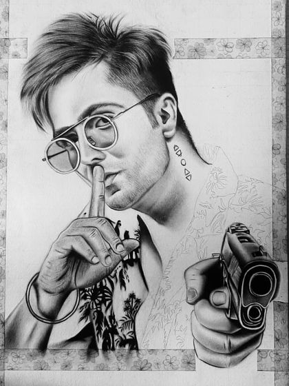 The 90-hour process behind my photorealistic pencil drawing of Harrdy Sandhu. Notice the detail in the sunglasses reflection and the texture of the shirt.