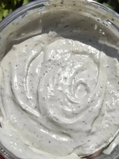 The swirled, creamy texture of the 3-in-1 Instant Facial Scrub. The fine exfoliating particles you see help to gently remove dead cells and detoxify the skin.