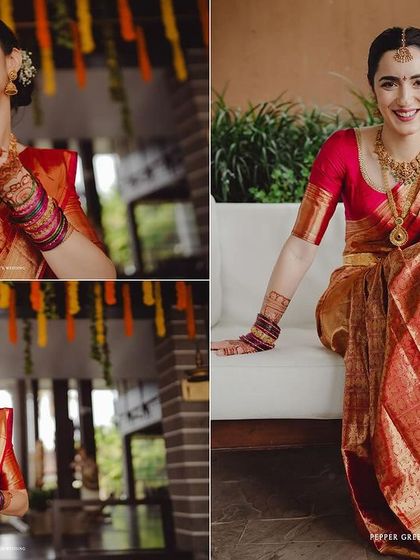 A collage of the beautiful bride, Elisabetta, getting ready for her Indian wedding. Her radiant smile shows her excitement and love for the new culture she is embracing.