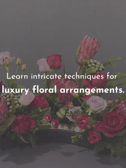 This image showcases an intricate, high-end arrangement with a rich color palette and diverse textures. This is the level of luxury floral design you will learn to create in my professional course.