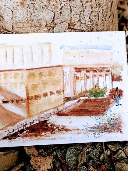 A pure watercolor version of the scene at IIT Delhi. I often create multiple studies of the same location to explore different media and moods.