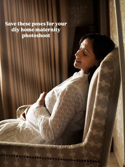 A moment of pure peace. This shot from a DIY-style home photoshoot shows how you can use your own furniture and natural light to create beautiful, serene maternity portraits.