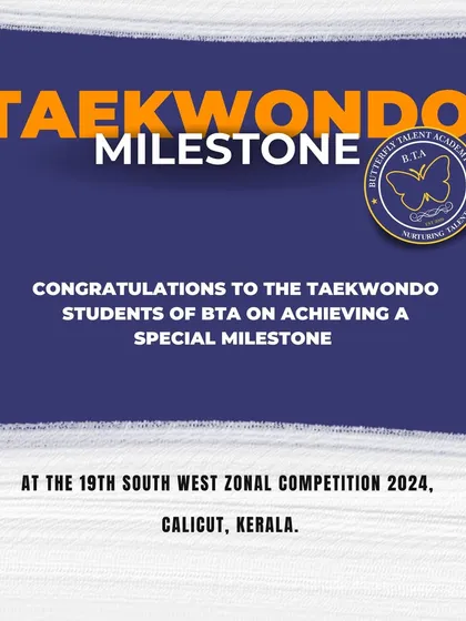 An announcement graphic for the Taekwondo milestone at the 19th South West Zonal Competition.