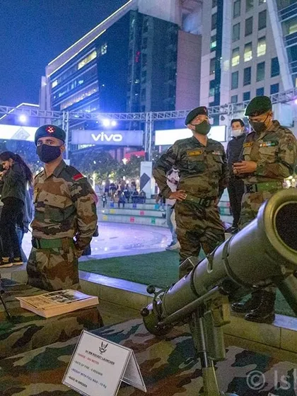 Documenting the static displays, like this Indian Army weapons exhibition at 'Vijay Parv'. These ambiance shots are important for providing a complete visual record of an event for clients.