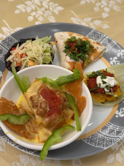 A beautifully plated meal from a Trupti wedding, featuring a variety of our international and fusion dishes. It shows that for us, food is the real main character.