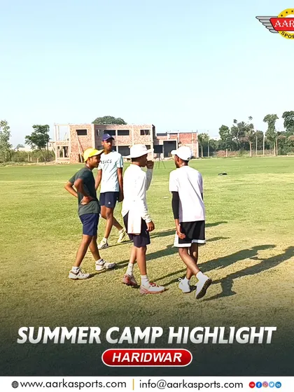 Players discuss strategy during a break at the Haridwar summer camp. We encourage teamwork and communication.