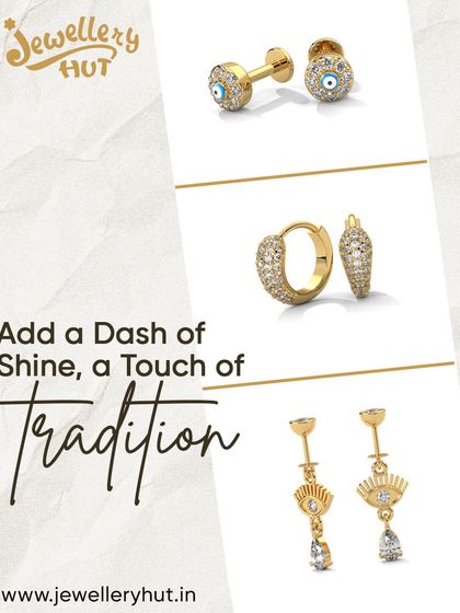 A modern take on tradition. This image showcases our evil eye studs, sparkling hoops, and evil eye drop earrings.