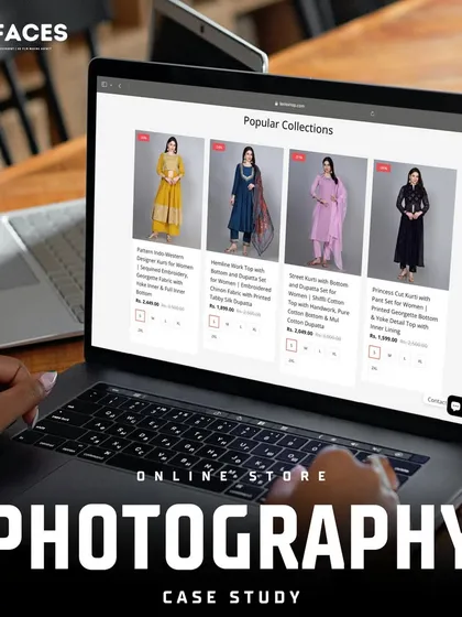 A screenshot of an online store's "Popular Collections" page, featuring our model photography for various ethnic suits. This serves as a case study of our e-commerce work.