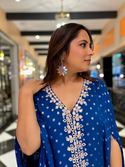 Another angle of my blue sharara set. The cape sleeves added a touch of drama and were so fun to wear.