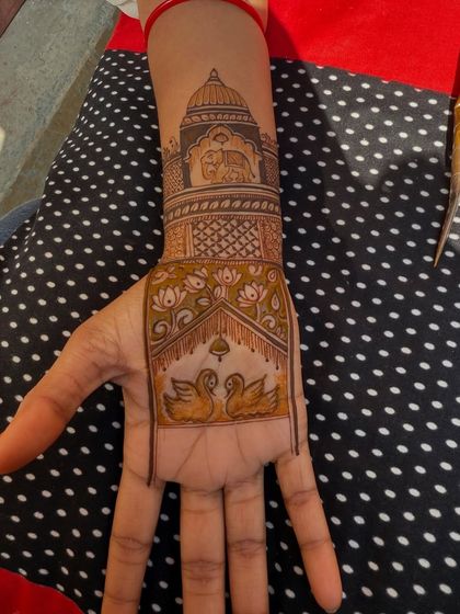 More examples of my work featuring architectural elements like domes, palaces, and windows, often combined with traditional motifs like peacocks and elephants.