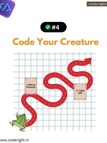 Step 4: Code your creature. Kids use command cards like "move forward" and "turn left" to write a program that guides their origami animal along the path they drew.