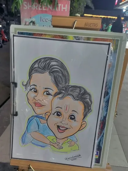 A sweet color caricature of a mother and child. These portraits make for a very special and personal keepsake.