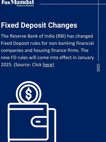 This informational graphic details upcoming changes to Fixed Deposit rules for non banking financial companies (NBFCs) and housing finance firms. We provide clients with essential updates on regulatory shifts from the Reserve Bank of India (RBI).