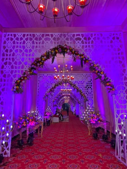 Another perspective of the grand purple entrance, emphasizing the beautiful symmetry of the design.