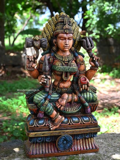 A full view of the Shri Devi (Amman) statue on its base, ready to be a guardian for your home.