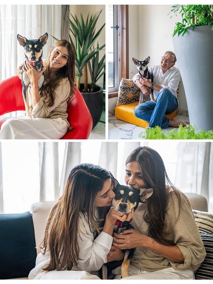 A collage showcasing the many forms of love in Luna's family. From individual portraits with her mom and dad to a group hug full of kisses, every photo tells a story of connection.