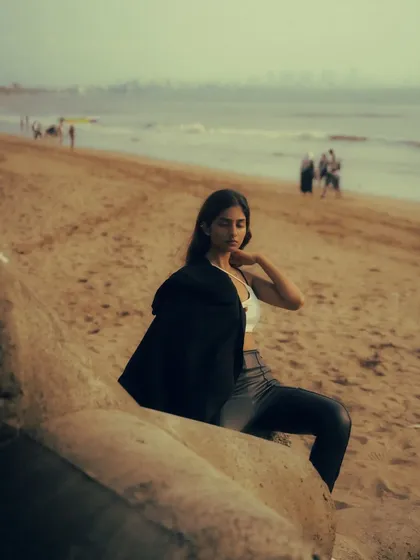 An editorial-style beach shoot with an edgy, high-fashion look. The mix of color and black and white images shows the versatility of a single location.
