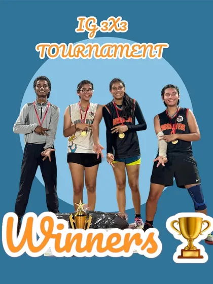Our U-16 girls team celebrating their win at the IG 3x3 Tournament. This graphic celebrates their status as 'Winners' after beating some of the best teams in Mumbai.